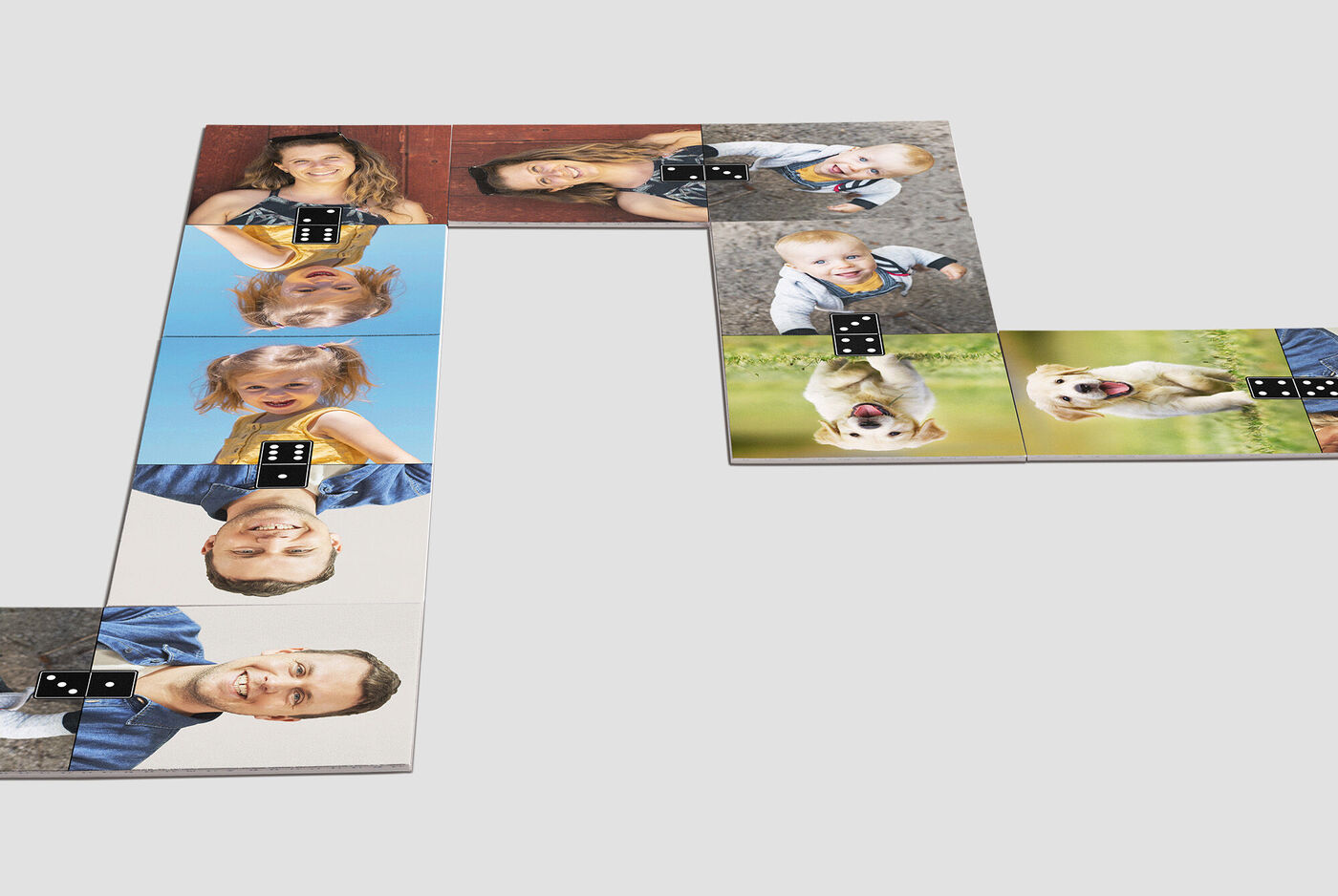Personalizovaný fotopuzzle s veselými obrázky lidí a psa